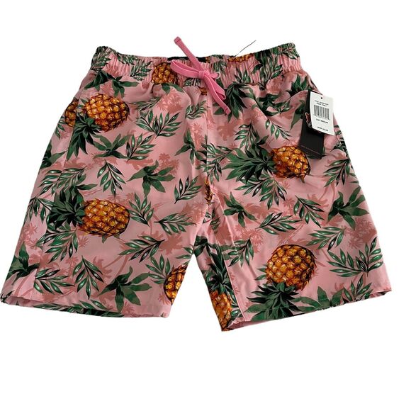 Good Vibes Swim Trunks Board Shorts Men Medium 30" Upside Down Pineapple Stretch - Picture 1 of 3